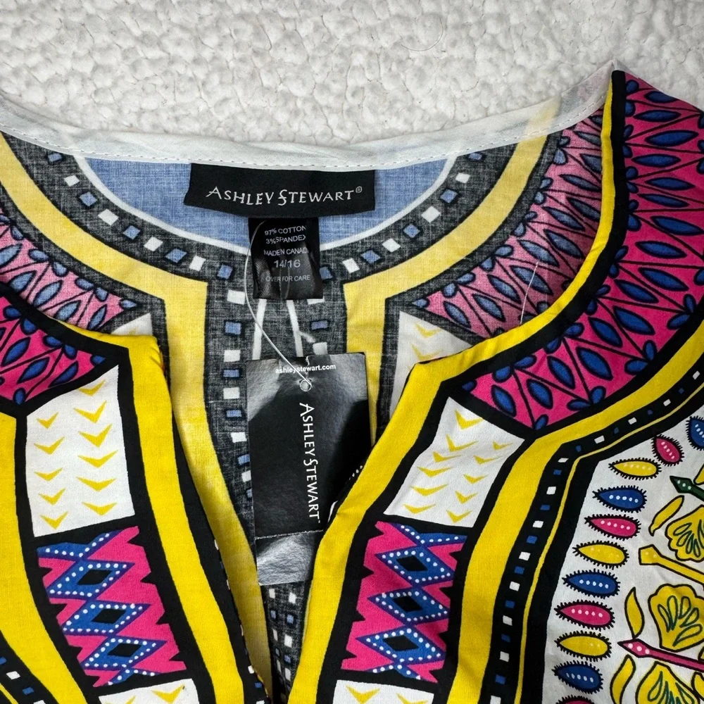 NWT Ashley Stewart Vibrant Multicolor Dashiki Top